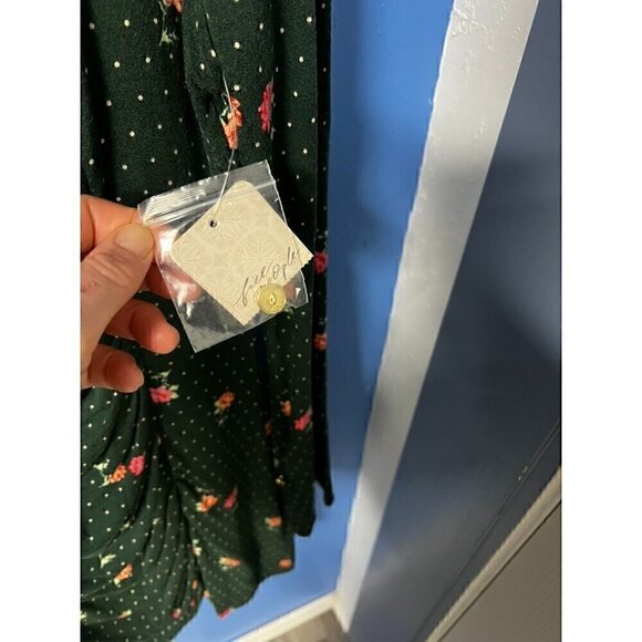 Free People Floral Green Polka Dot Mini Dress With Ruched Front & Keyhole Back, - Picture 8 of 11